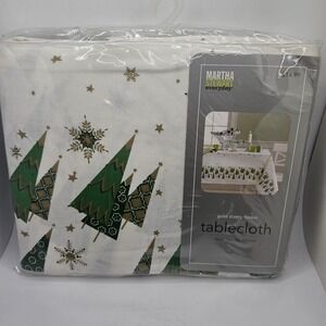 Martha Stewart Everyday Gold Starry‎ Forest Christmas Tablecloth Round 70" NOS